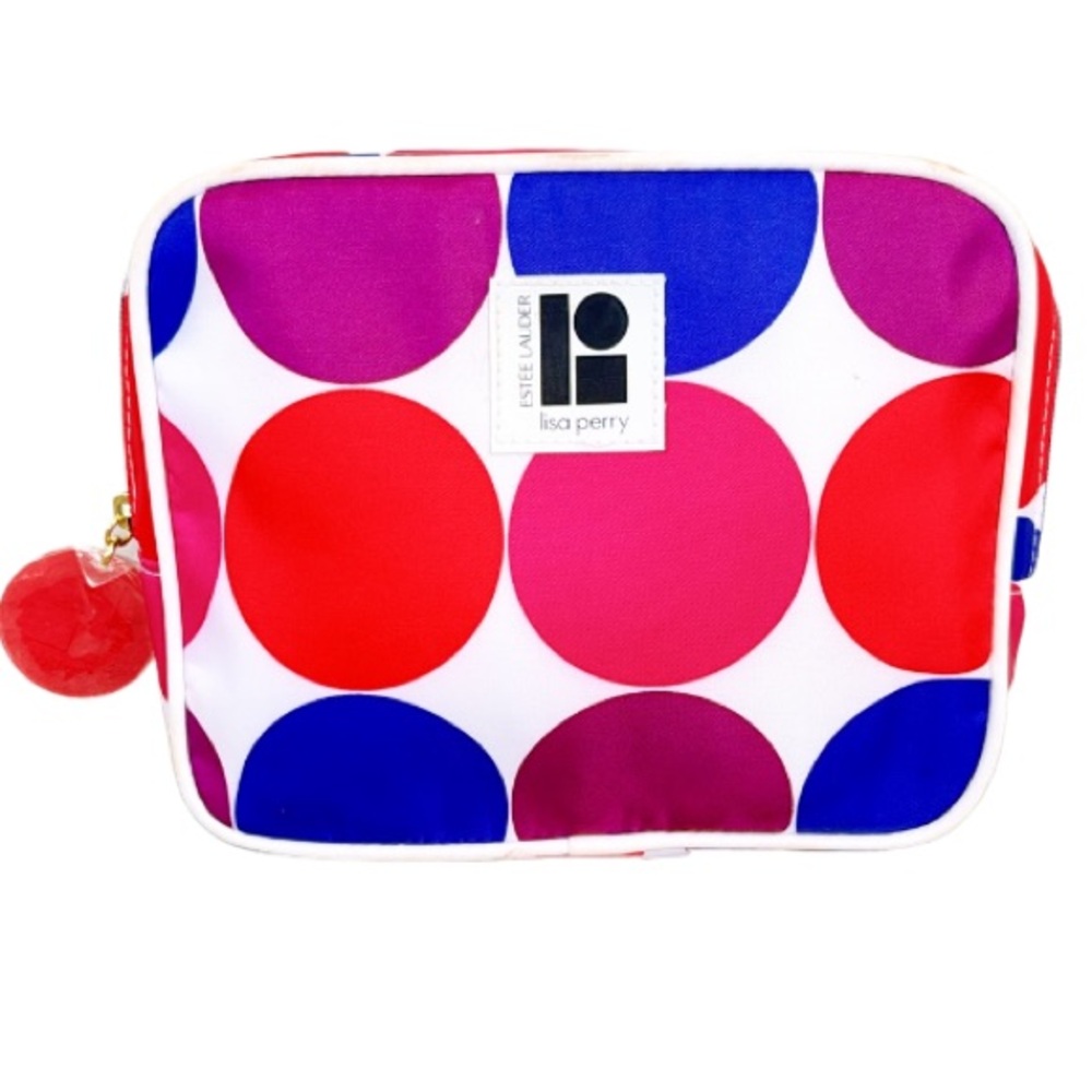 Estée Lauder Lisa Perry pink polka dot travel zip closure cosmetics bag